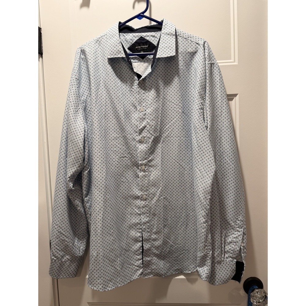Alex Vando Premium Men's XL Shirt Blue Geometric Print Microfiber Button Down